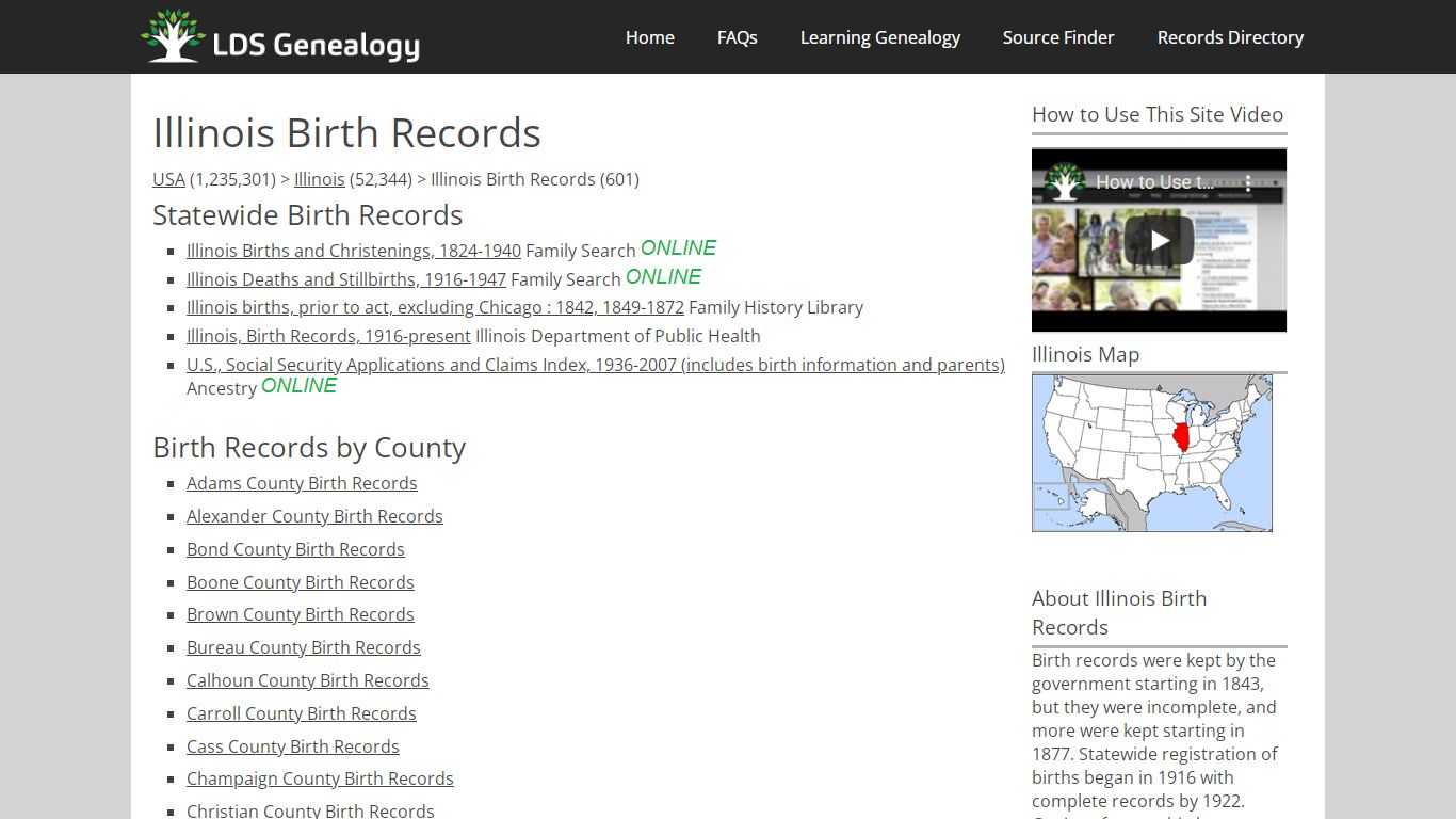 Illinois Birth Records - LDS Genealogy